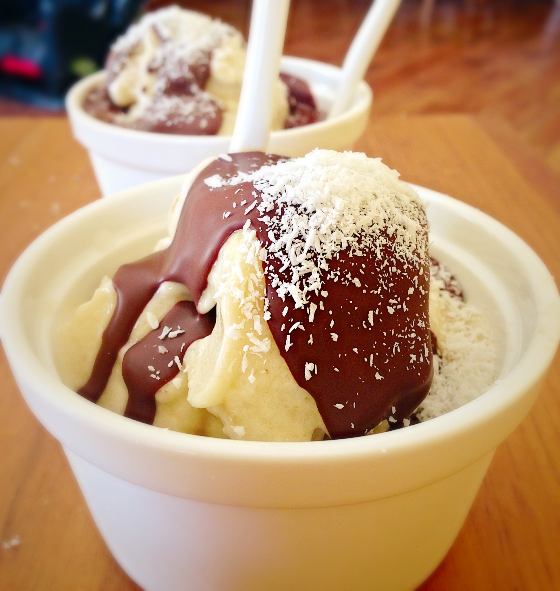 The Ultimate Frozen Coconut ‘Ice Cream’ with Hard Shell Chocolate Sauce