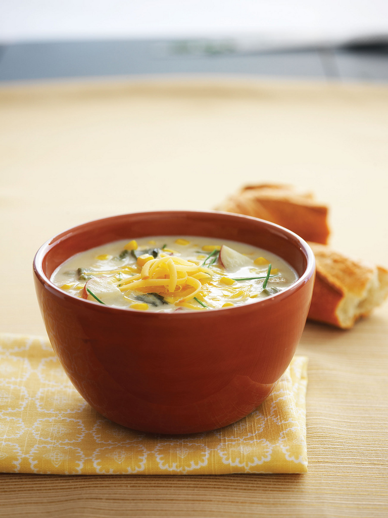 Corn Chowder with Potatoes, Poblanos, and Smoked Gouda