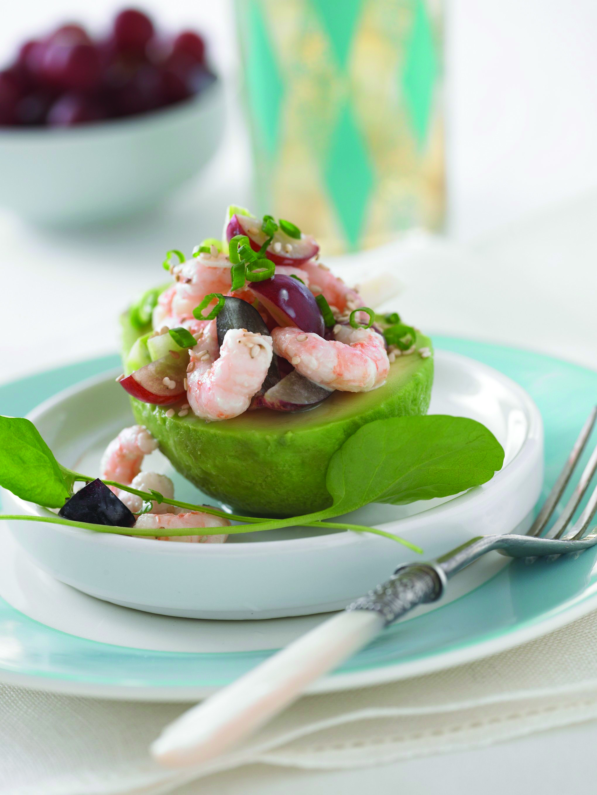 Coastal Avocado Salad with Grapes and Shrimp