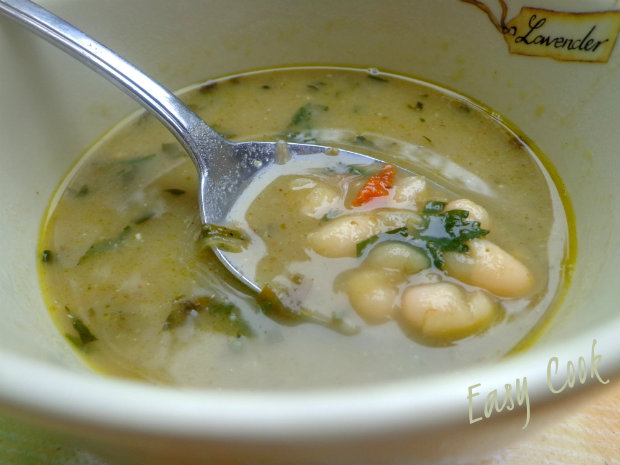 Creamy aubergine and cannellini soup