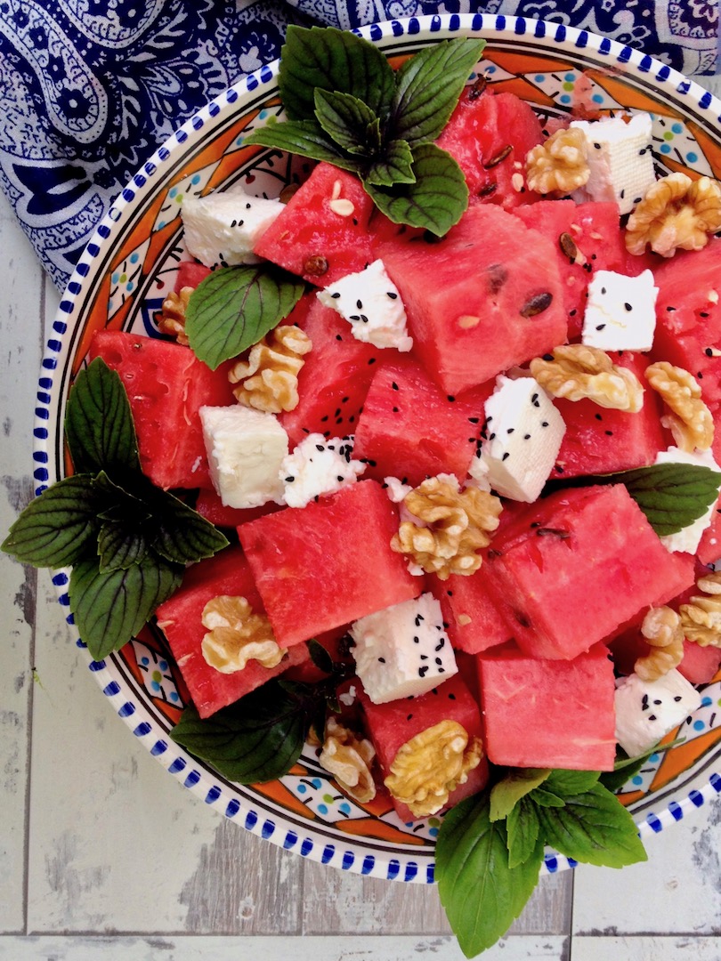 Watermelon Salad with Feta, Walnut & Nigella Seeds