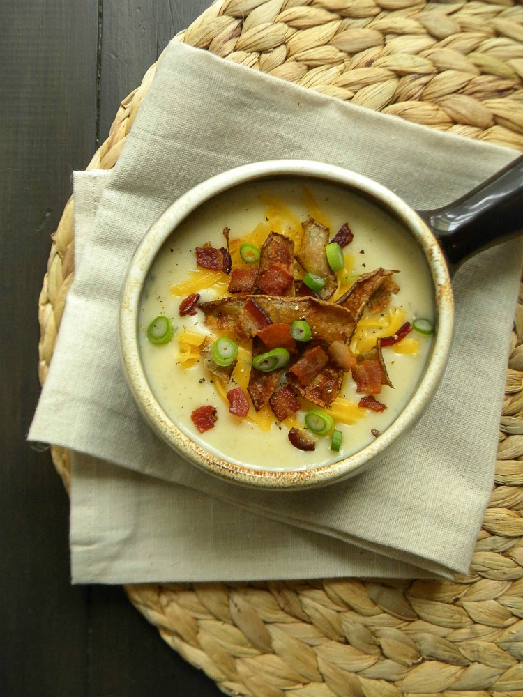 Loaded Baked Potato Soup with Crispy-Fried Potato Skins