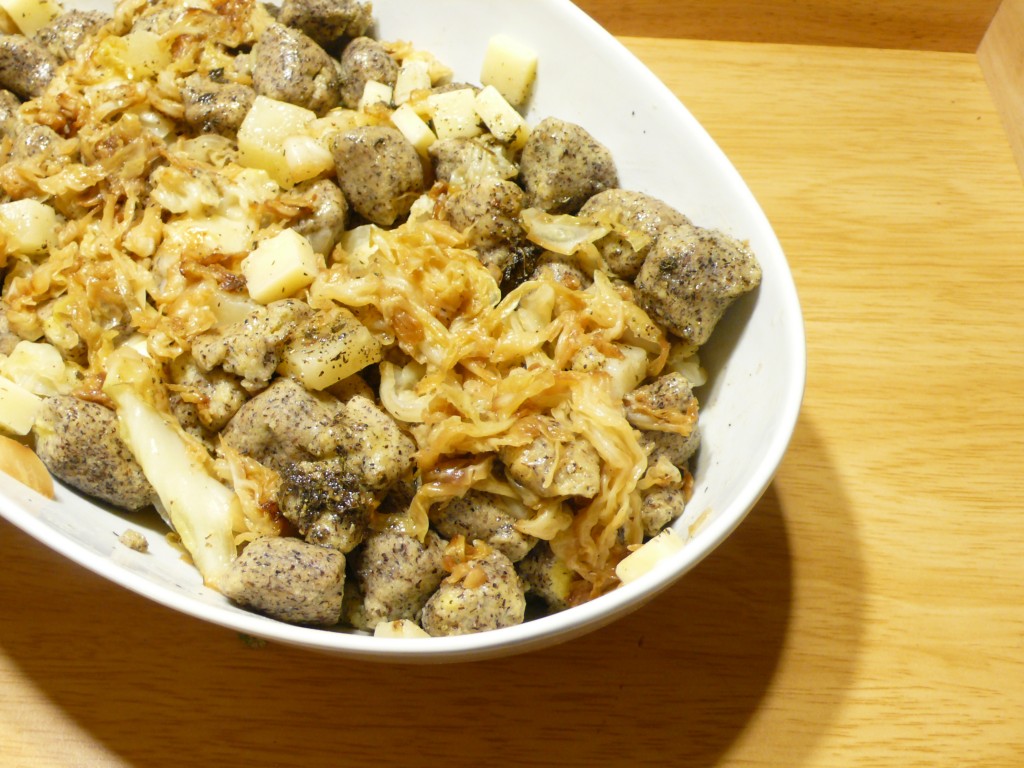 Polenta gnocchi with savoy cabbage and cheese