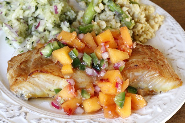 Soy Ginger Glazed Halibut with Ginger Peach Relish