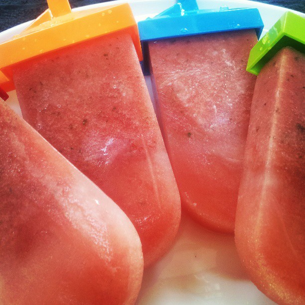 Watermelon Popsicles with Mint, Basil & Lime